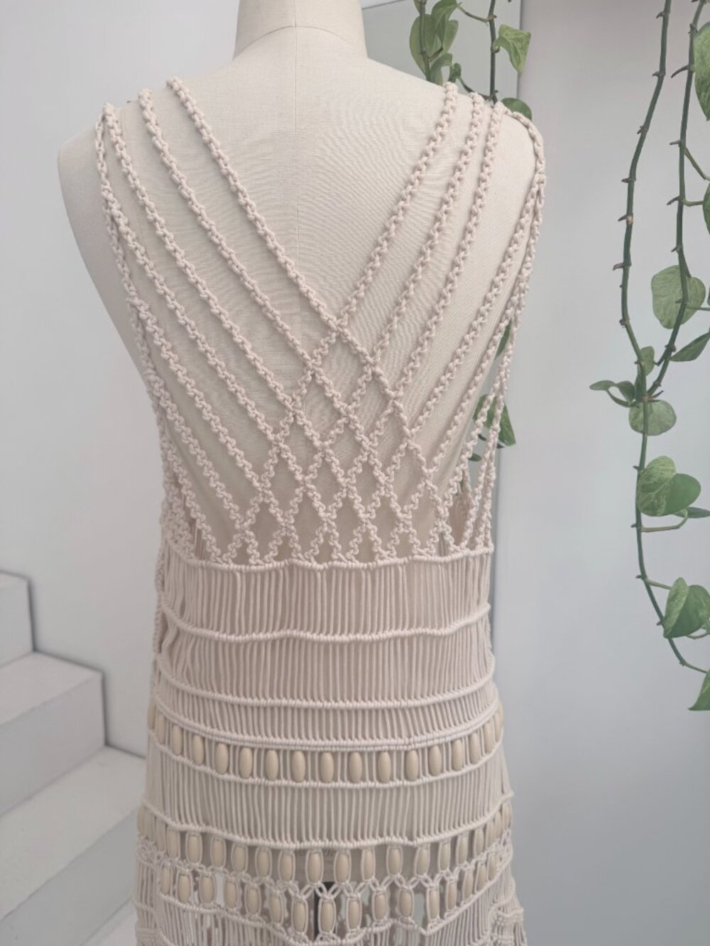 Jonathan Simkhai Macrame Beaded Natural Fringe Dress - Picture 5 of 13